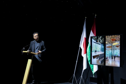 Sou Fujimoto, a Magyar Zene Háza világhírű tervezője tartott nagy sikerű előadást az Oszakai Világkiállításon